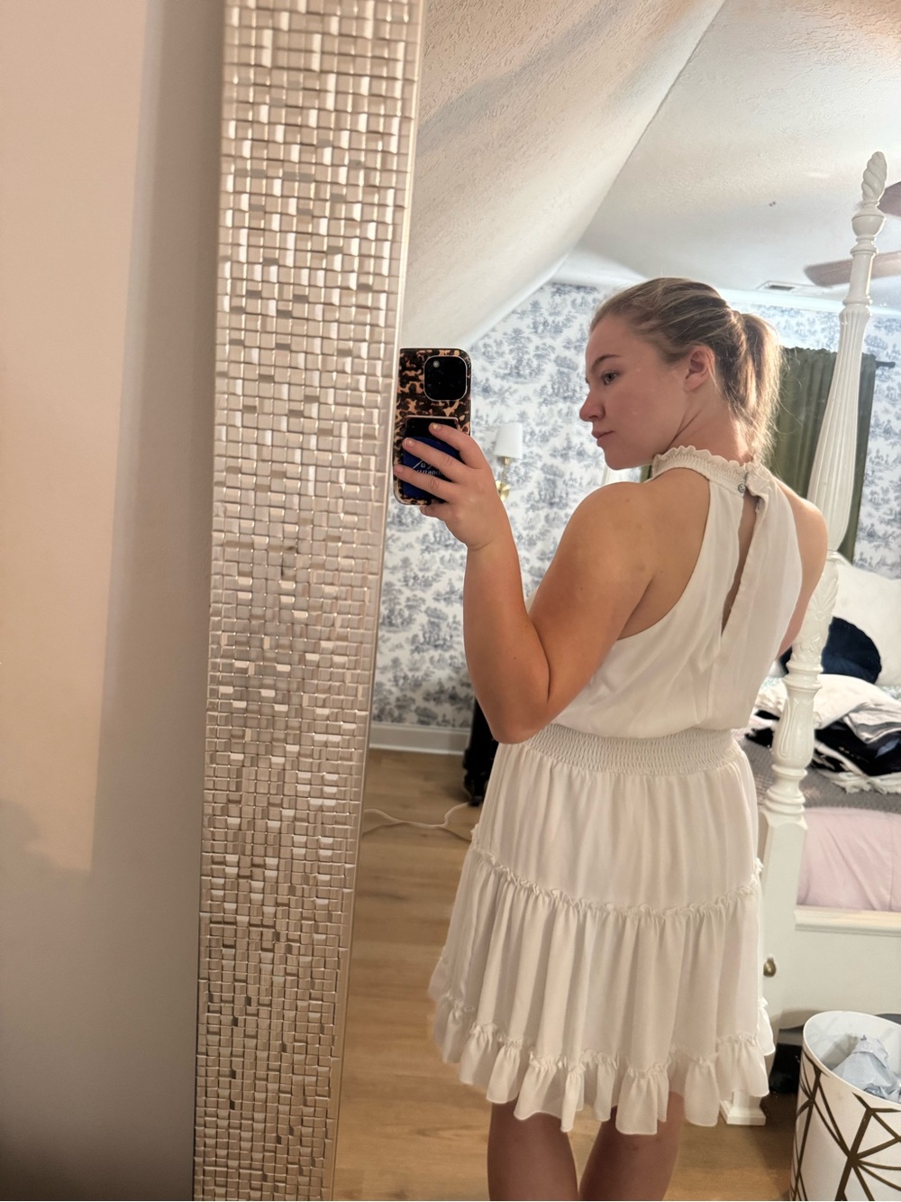 White High- Neck Ruffle Mini Dress - Picture 3 of 6